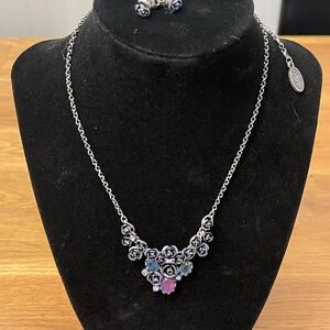 Elegant Silver and Blue Necklace with Earrings